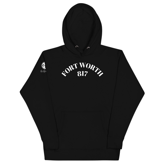 Fort Worth 817 WHT font BLK outline Unisex Hoodie