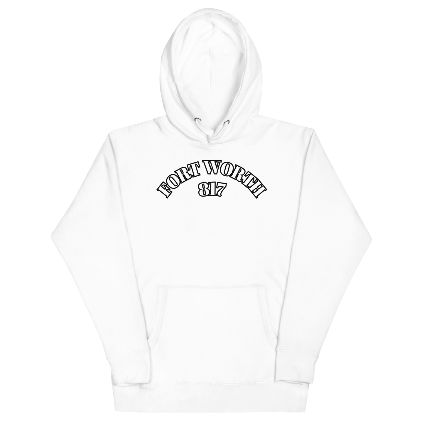 Fort Worth 817 WHT font BLK outline Unisex Hoodie