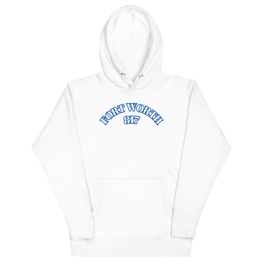 Fort Worth 817 WHT font BLU outline Unisex Hoodie